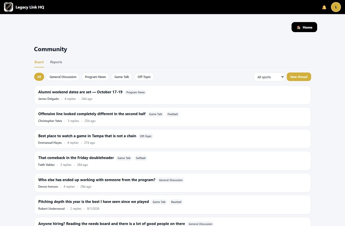 Community board with active threads